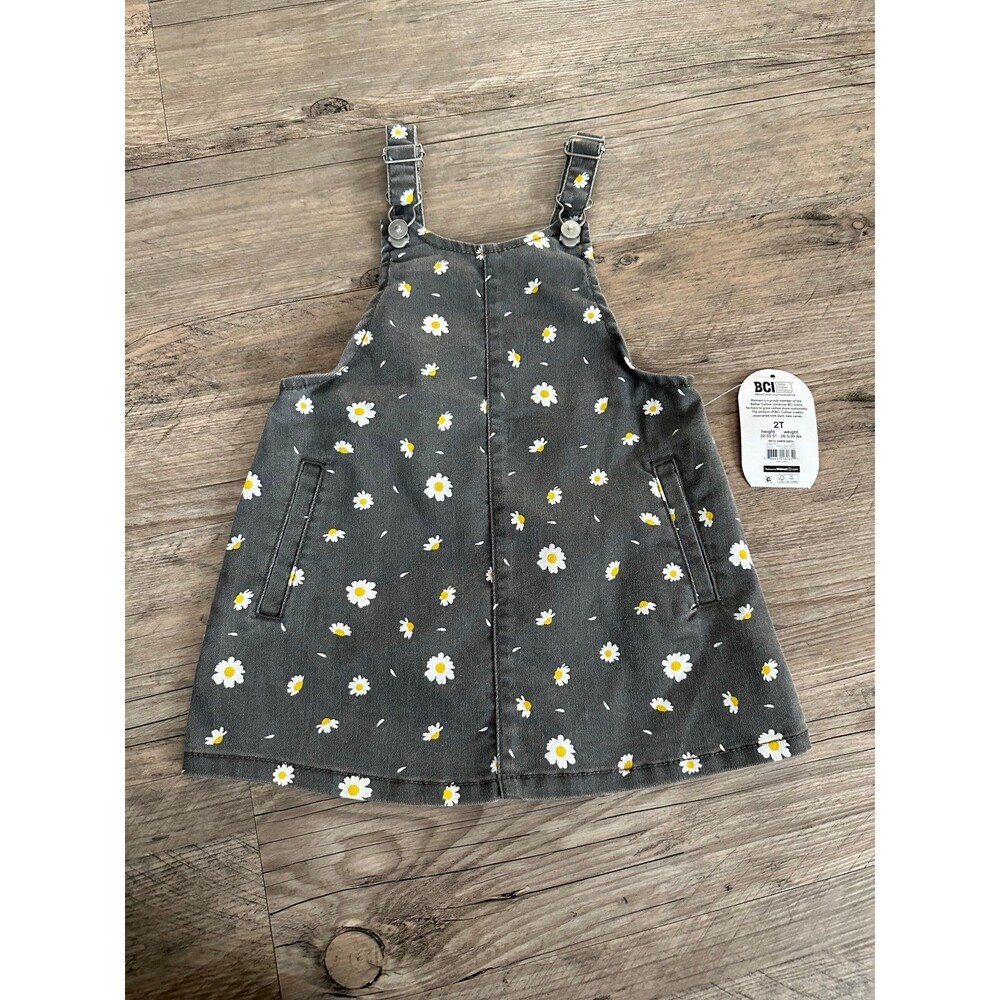 2T -NWT - grey with flowers denim overalls